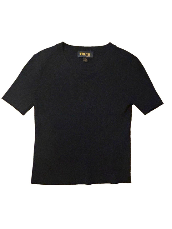 Truth by Republic Tops - TRUTH by Republic Women’s Small Black Ribbed Knit Cropped Crewneck Stretch Tee